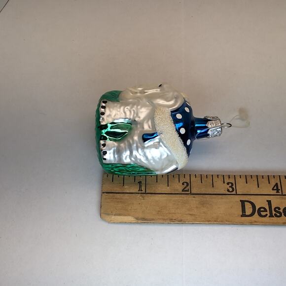 Glass Elephant Ornament Poland Green Blue White Glitter - Picture 6 of 6